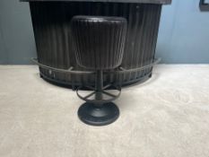 Boxed New Industrial Style Ribbed Leather Bar Stool On Cast Iron Base In Black