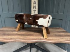 Boxed New Large Brown And White Cow Hide Pommel Horse (Due To The Nature Of The Raw Cow Hide Materia
