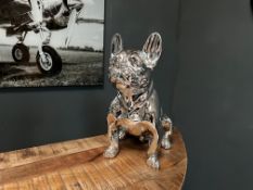 New Boxed Large Silver Resin French Bulldog Statue