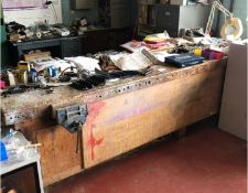 NO RESERVE Wooden Work Benches With Attached Clamps x2