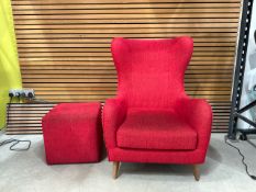 Sits High Back Fabric Arm Chair & Footstool