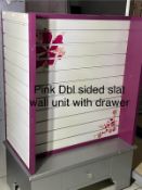 Pink Slatted Display With Lockable Drawer- 2 Sided