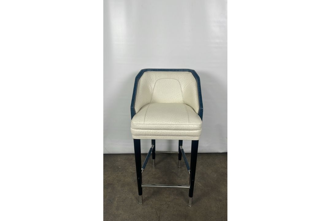 Ostrich Leather Bar Stool Designed for The Berkeley Blue Bar - Image 2 of 12