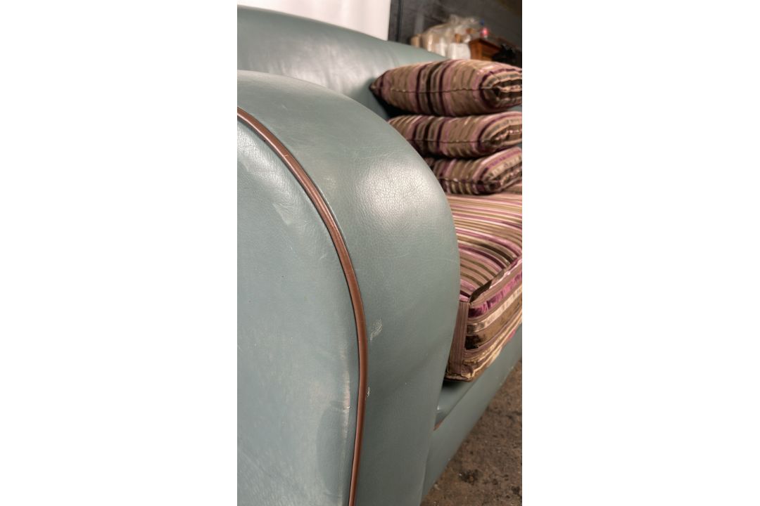 David Linley Teal Leather Sofa - Image 3 of 9