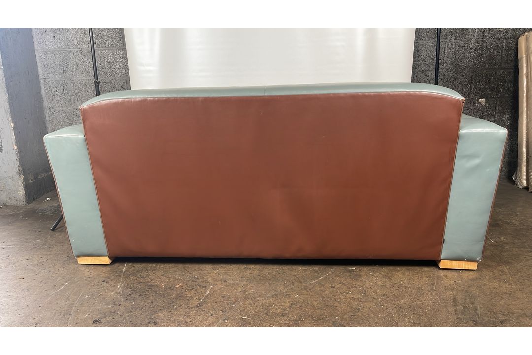 David Linley Teal Leather Sofa - Image 7 of 9