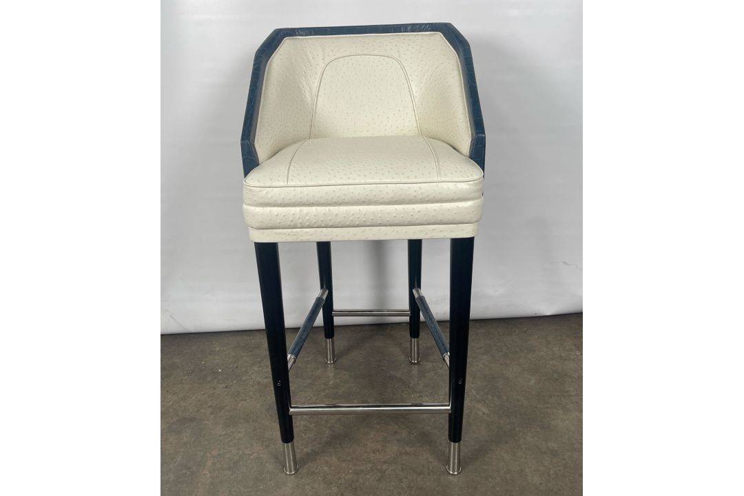 Ostrich Leather Bar Stool Designed for The Berkeley Blue Bar - Image 1 of 12