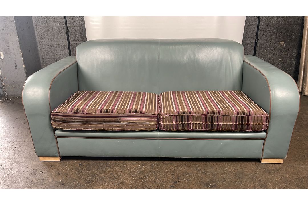 David Linley Teal Leather Sofa - Image 1 of 9