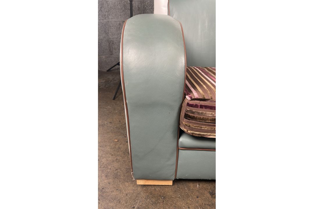 David Linley Teal Leather Sofa - Image 2 of 9