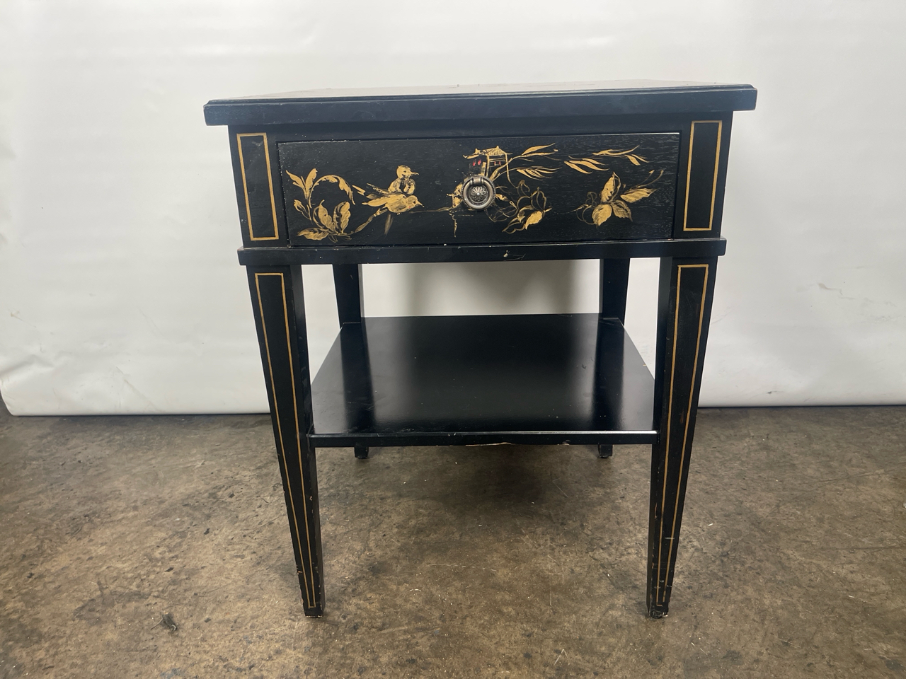Trouvailles Hand Crafted Oriental Side Table with Drawer