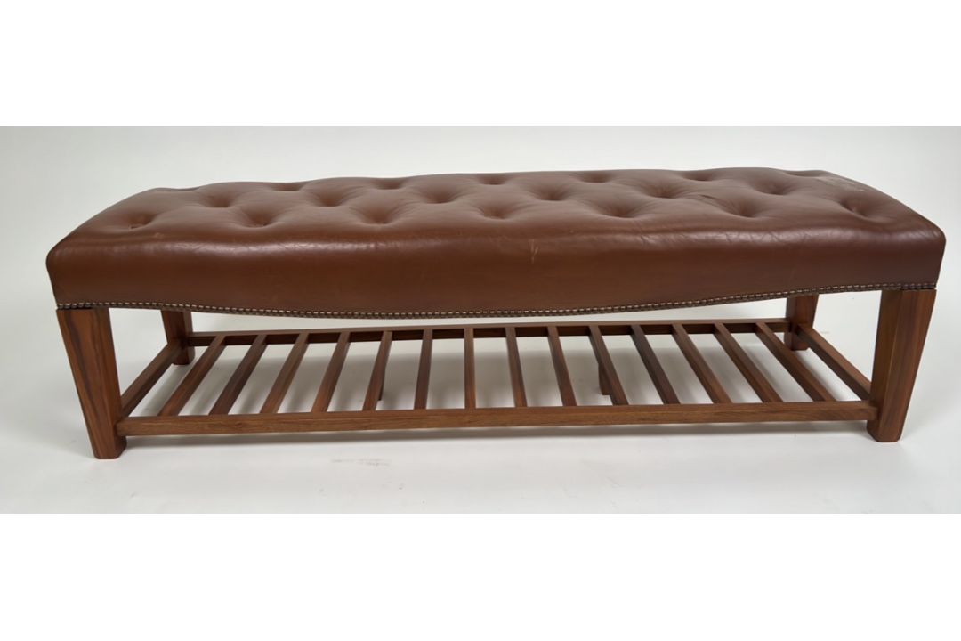 Brown Leather Shoe Bench - Image 1 of 7
