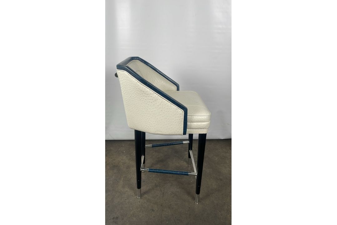 Ostrich Leather Bar Stool Designed for The Berkeley Blue Bar - Image 4 of 12