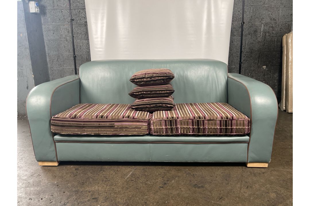 David Linley Teal Leather Sofa - Image 8 of 9