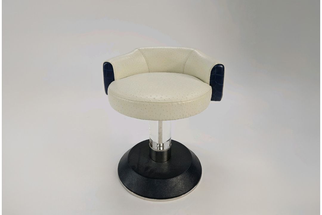 Ben Whistler Ostrich Leather Stools Designed by Robert Angell for The Berkeley Blue Bar x2 - Image 1 of 4