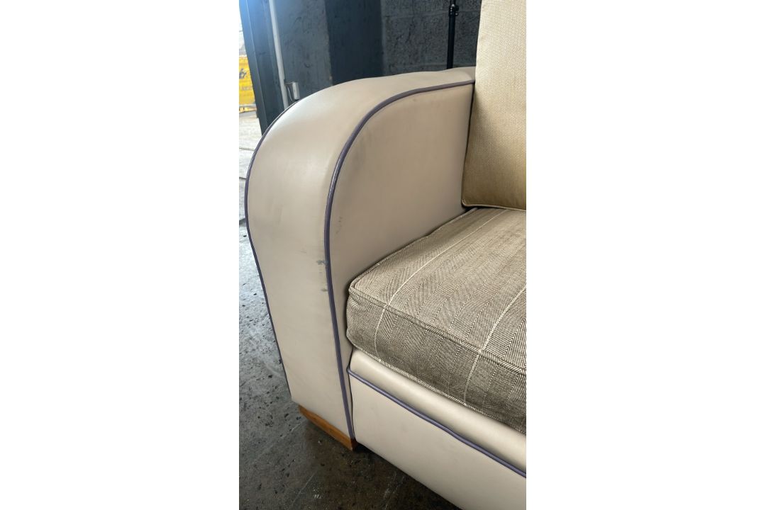 David Linley Cream Leather Back Sofa - Image 4 of 8
