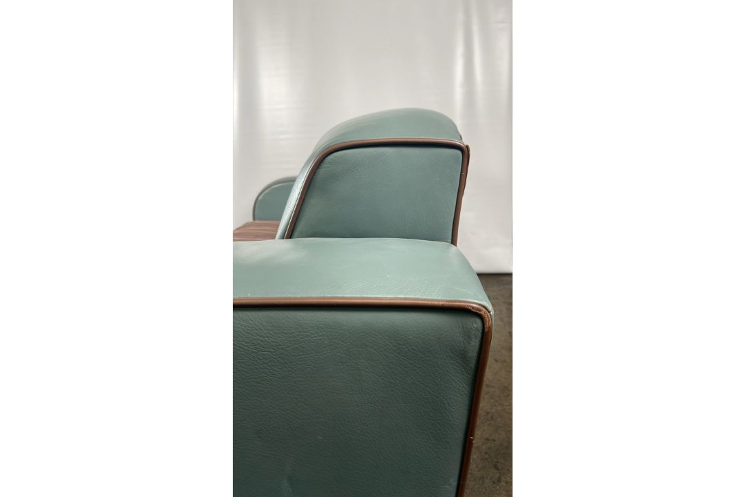David Linley Teal Leather Sofa - Image 6 of 9