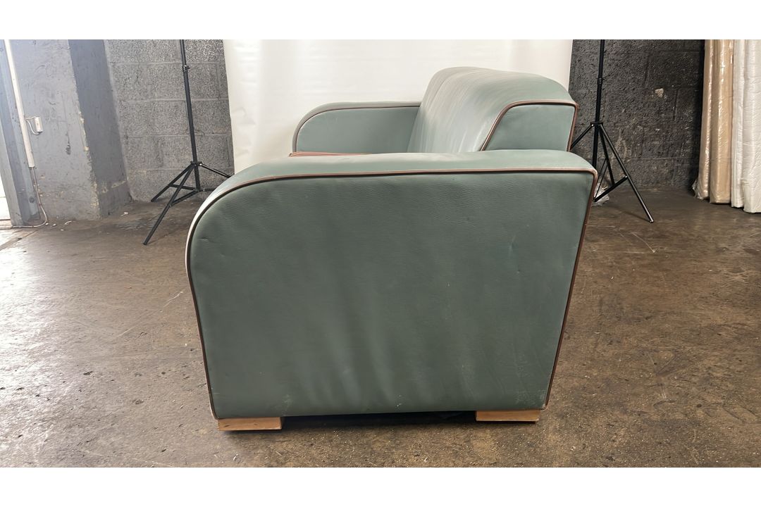 David Linley Teal Leather Sofa - Image 5 of 9