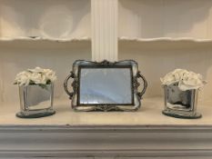 NO Reserve - Pair of Artificial Plants with Silver Mirrored Tray