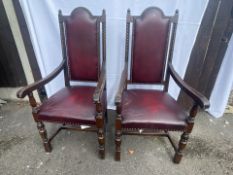 NO Reserve - Pair Of Leather Carved Dining Chairs