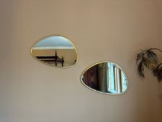 2x Teardrop Gold Frame Mirrors