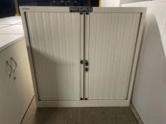 NO RESERVE White Metal Tambour Double Door Cabinets x2