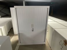 NO RESERVE Pair Of White Metal Tambour Double Door Cabinets 137cm x 100cm