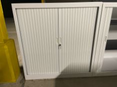 NO RESERVE Pair Of White Metal Tambour Double Door Cabinets 105cmx100cm