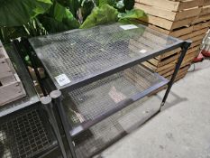 NO RESERVE Heavy Industrial Table With Glass Top And Glass Shelf