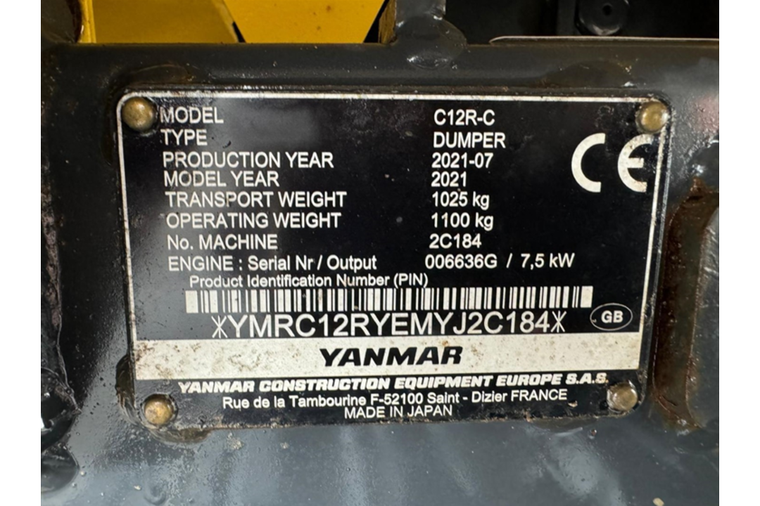 2021 - Yanmar C12R-C Dumper (255 hours) - Image 5 of 15