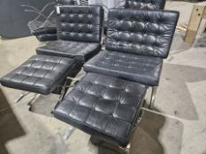 NO RESERVE Pair Of Barcelona Style Chairs With Two Footstools