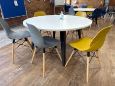4x Large Circular Tables and 22 x Multi Coloured Plastic Chairs