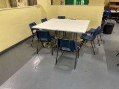 19 x Canteen Tables & 49 Blue Plastic Chairs