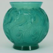 Rene Lalique Opalescent Mint Coloured Glass 'Le Mans' Vase