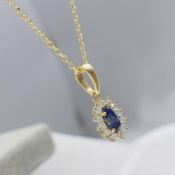 18ct Yellow Gold Oval Sapphire & Diamond Cluster Necklace