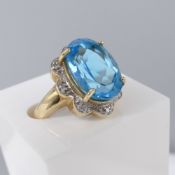Swiss Blue Topaz & Diamond Ring In Yellow Gold