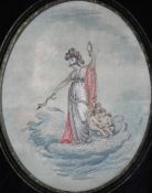 Pair Georgian Embroidered Pictures, Justice & Prudence