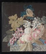 Antique Wool & Silkwork Bird With Fruit Embroidery