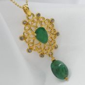 Fancy Openwork Emerald & Diamond Pendant & Chain