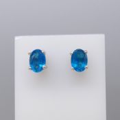 Pair Of Natural Neon Blue Apatite Ear Studs In Sterling Silver