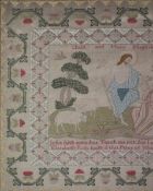 Antique Sampler, 1786, By Elizabeth Ross. Biblical Scene