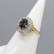 18ct Yellow & White Gold Vintage Style Sapphire & Diamond Ring