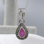 Ruby & Diamond Pendant & Chain, Boxed