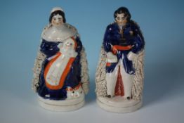 Pair Staffordshire Pottery Queen Victoria & Albert With Baby