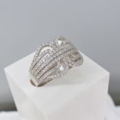 Sterling Silver Belt-Like Dress Ring With White Cubic Zirconia Stones