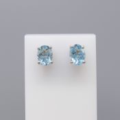 Pair Of Oval Aquamarine Gemstone Studs