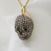 Diamond-Set Skull Pendant With Black Diamond Eyes, With Extendable Chain