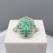 Ornate Platinum Emerald & Diamond Dress Ring
