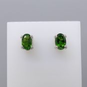 Pair Of Natural Chrome Diopside Ear Studs In Sterling Silver