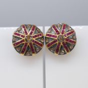 Large Ruby & Diamond Art Deco-style Ear Studs In A Target Design