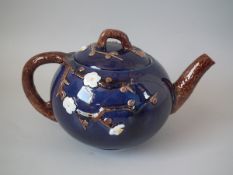 NO RESERVE Joseph Holdcroft Majolica Floral Cobalt Teapot
