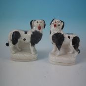 Pair Staffordshire Pottery Spaniels With Tongues Out